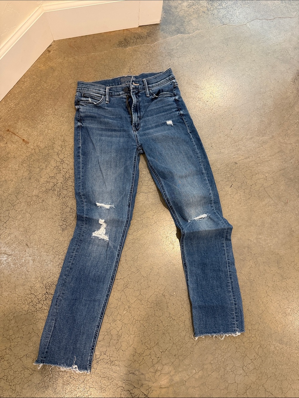 MOTHER Slim Distressed Skinny Jeans in Blue